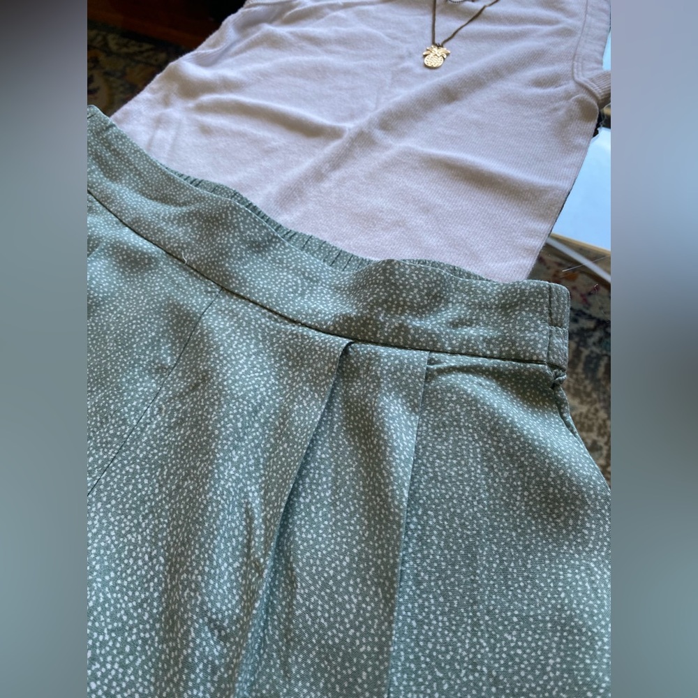 H&M Sage Green with White Polka Dot High Waisted Shorts